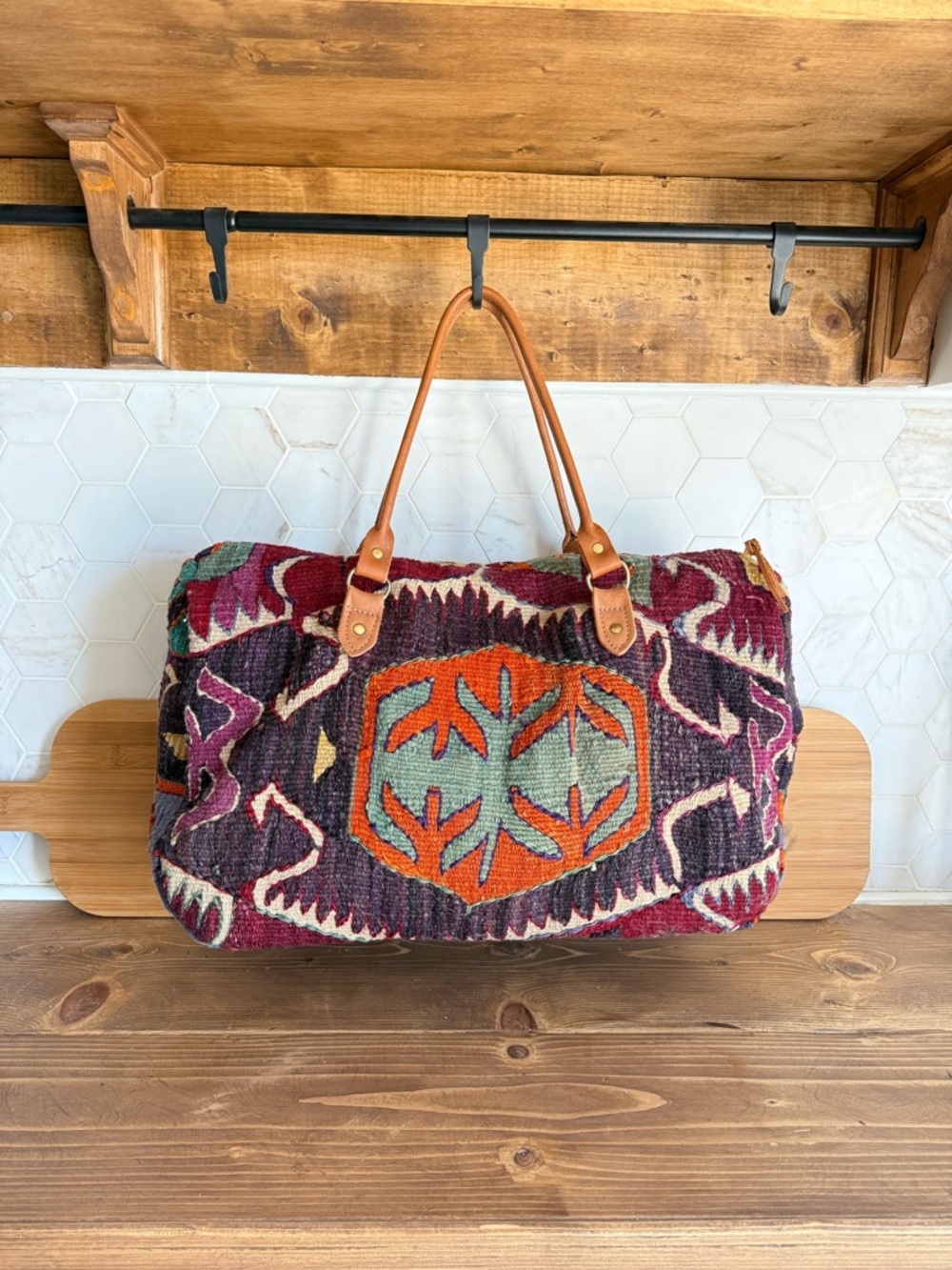 Matt Camron Turkish bohemian Kilim Travel Weekender Bag Handles